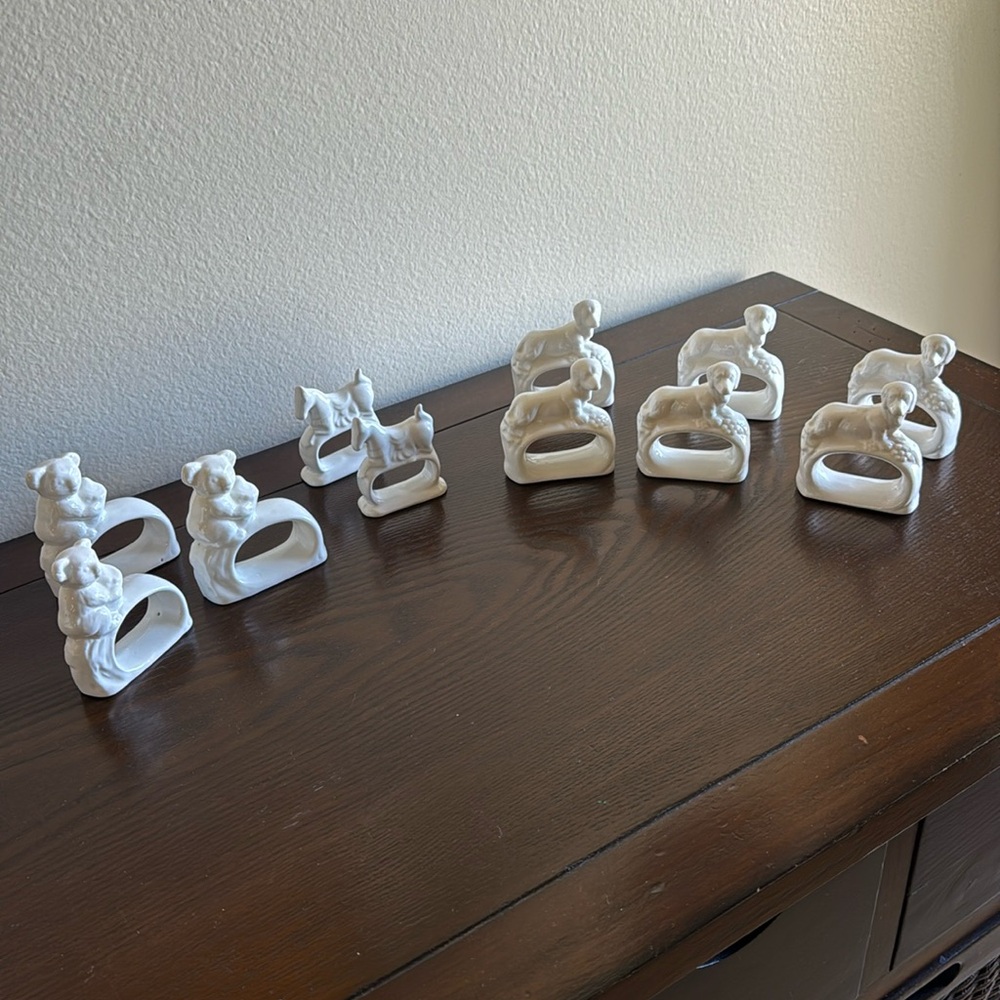 Vintage Porcelain Napkins Rings - Animal Figurines